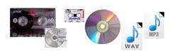 カセットテープ、マイクロカセットテープ、MD DVD-Video（音のみ）、WAVデータ、MP3データ